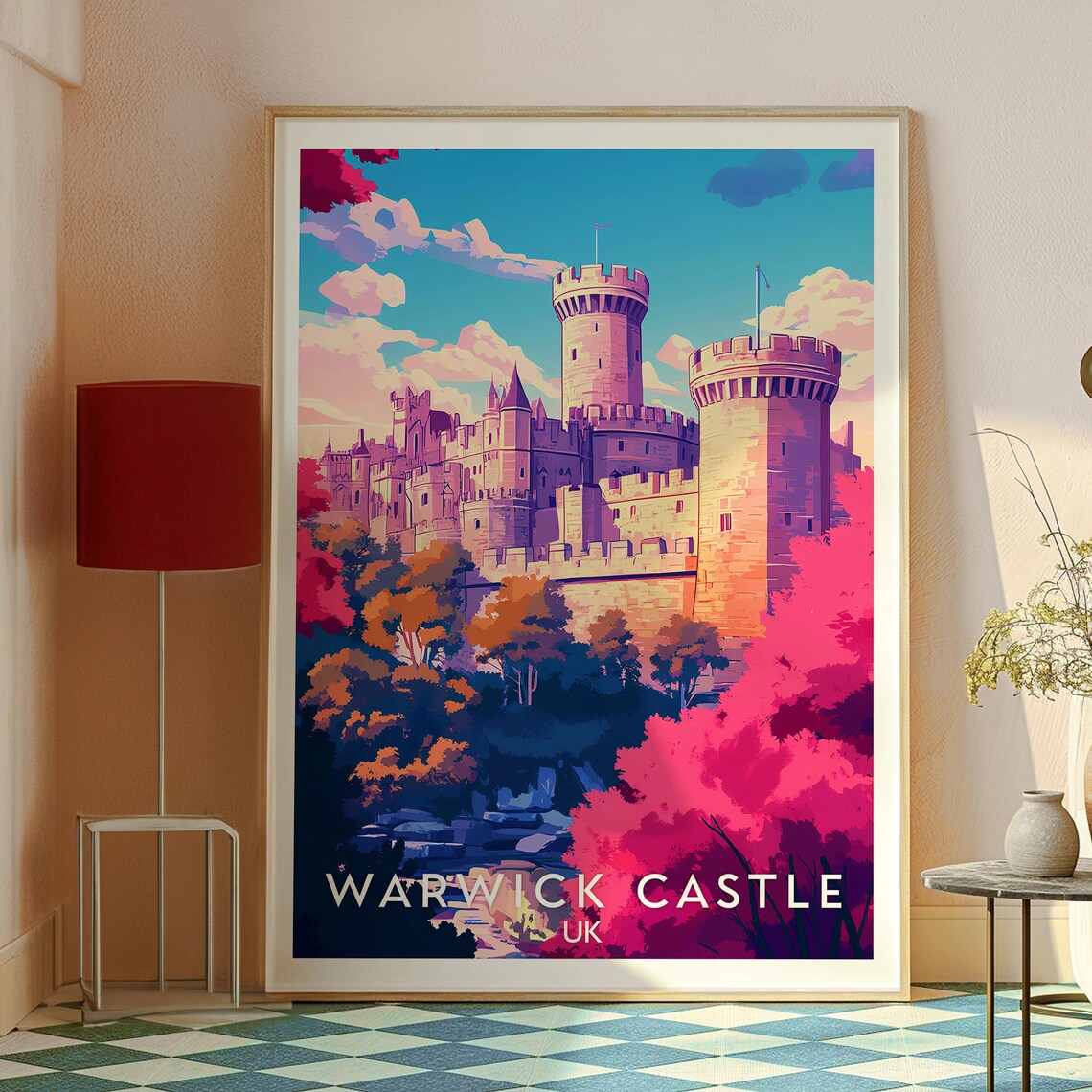 Warwick Castle UK Medieval Fortress Autumn Trees Storybook Poster - Image 2