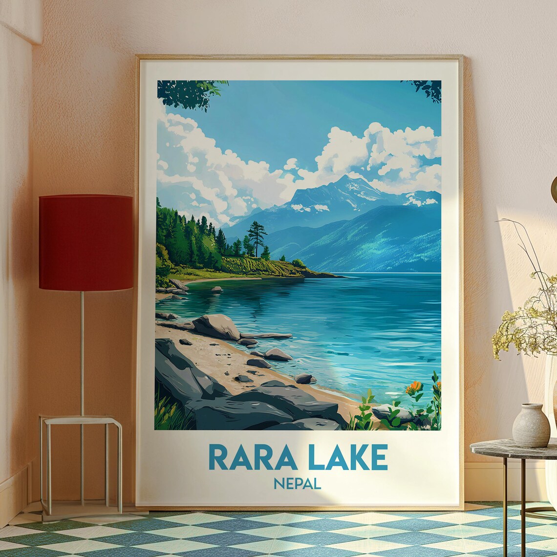 Rara Lake Nepal Turquoise Lake Rocky Shore Mountain Travel Poster - Image 3