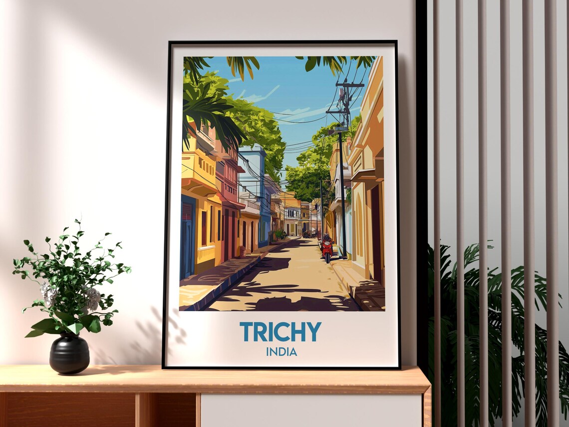 Trichy India Colorful Sunlit Street Scooter Sunny Travel Poster