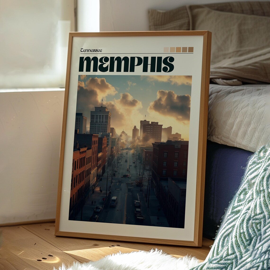 Memphis Tennessee Downtown Street Sunset Cityscape Art Poster - Image 3