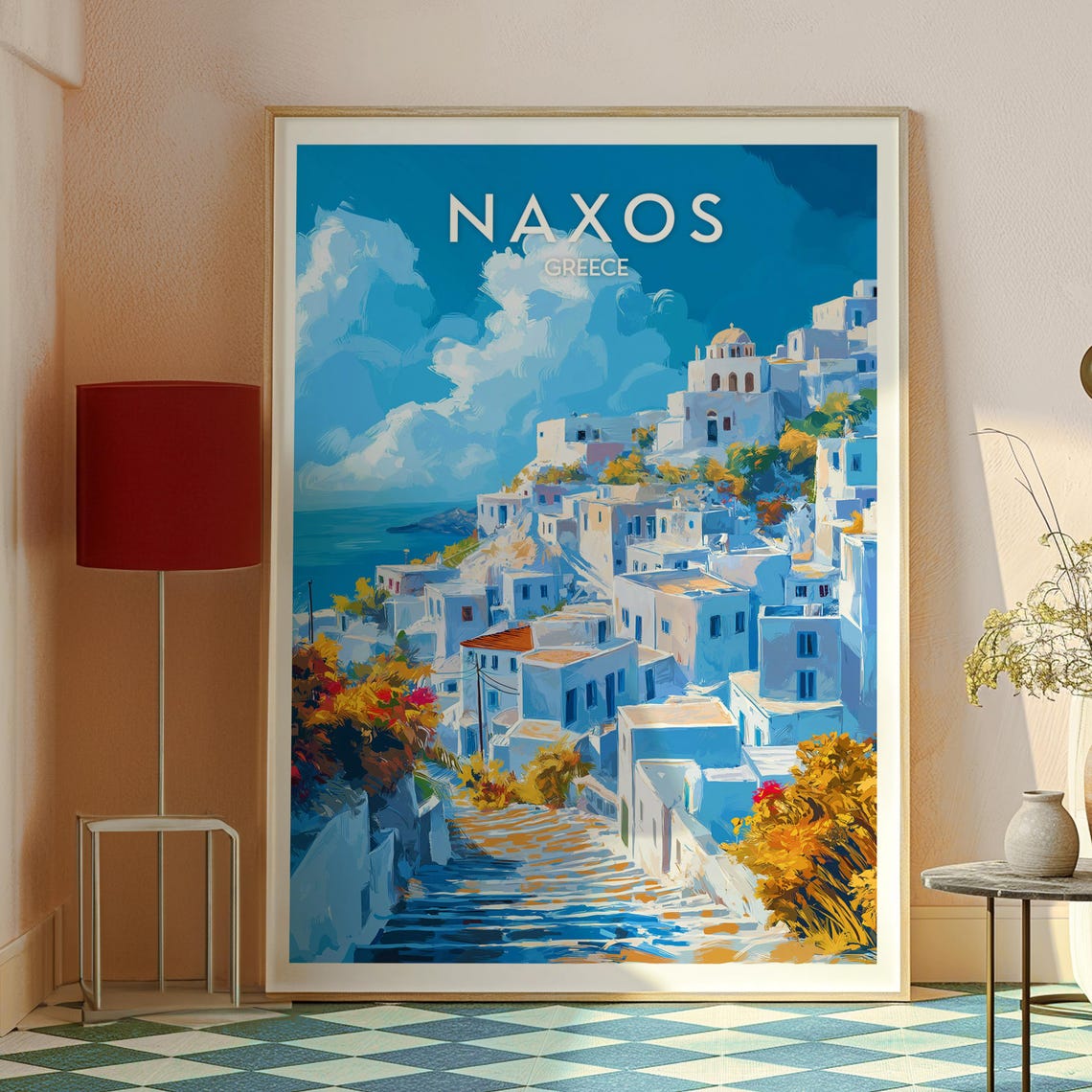 Naxos Greece Whitewashed Hillside Village Stone Steps Travel Poster - Image 2