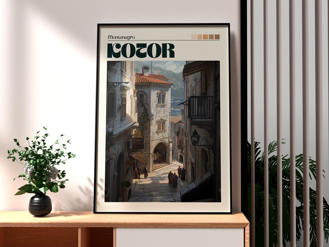 Kotor Montenegro Historic Old Town Stone Street Scene Poster