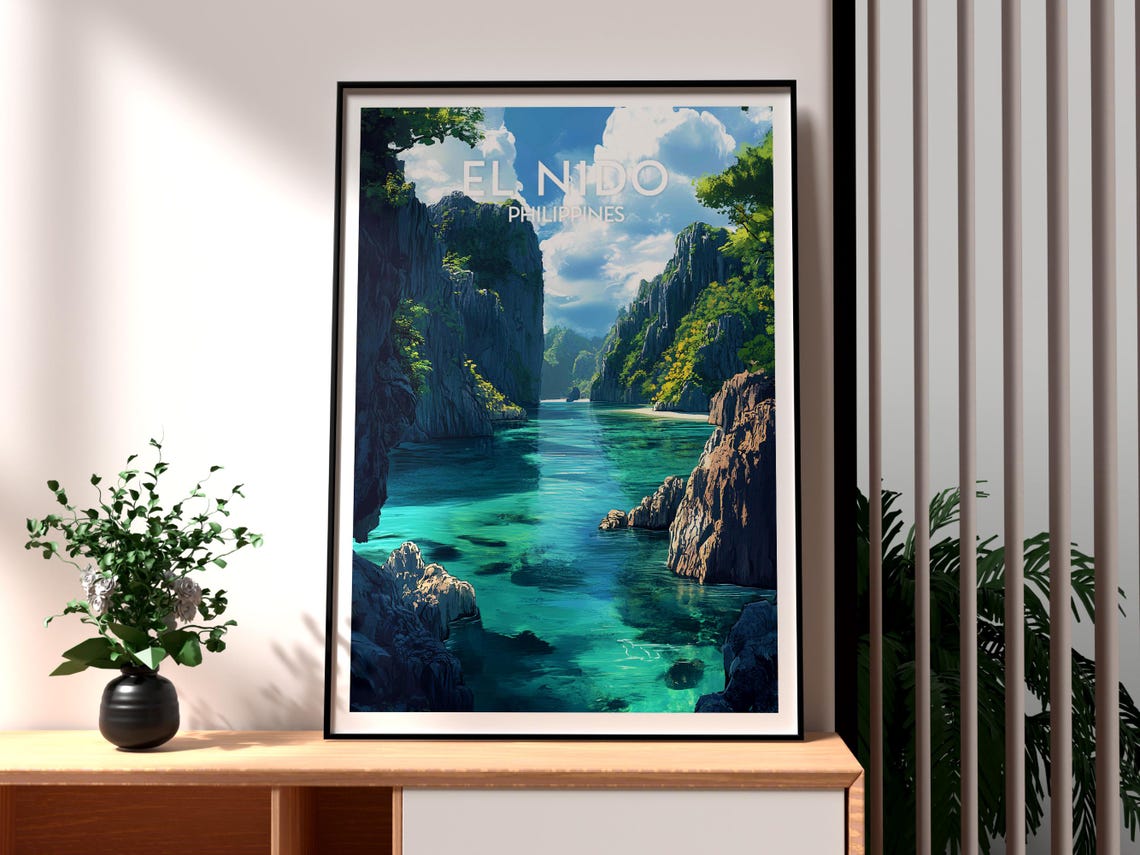 El Nido Philippines Turquoise Lagoon Karst Cliffs Travel Poster