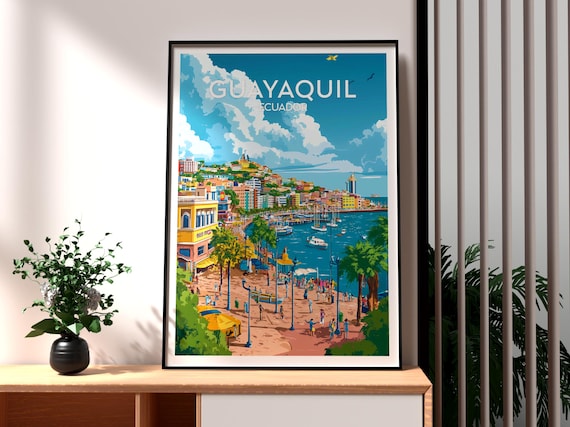 Guayaquil Ecuador Waterfront Promenade Harbor Boats Travel Poster