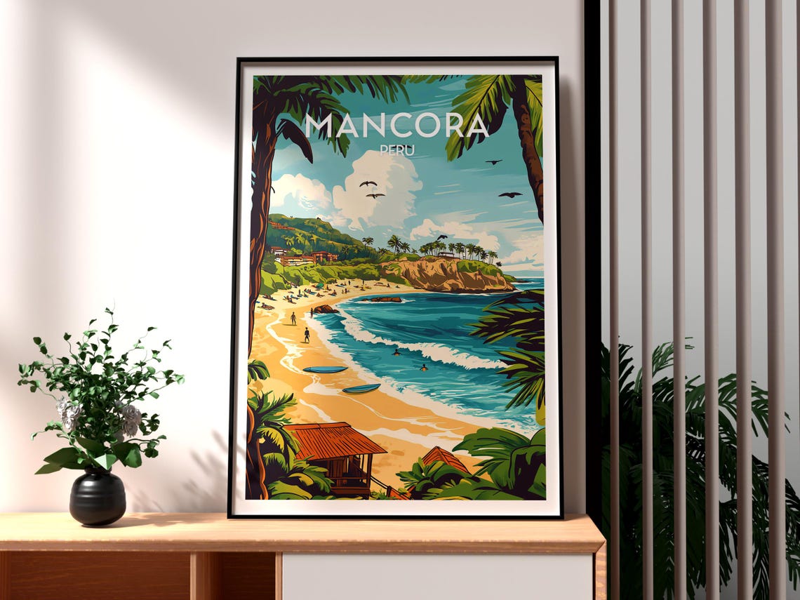 Mancora Poster Art Peru Travel Print Wall Backpacking South America