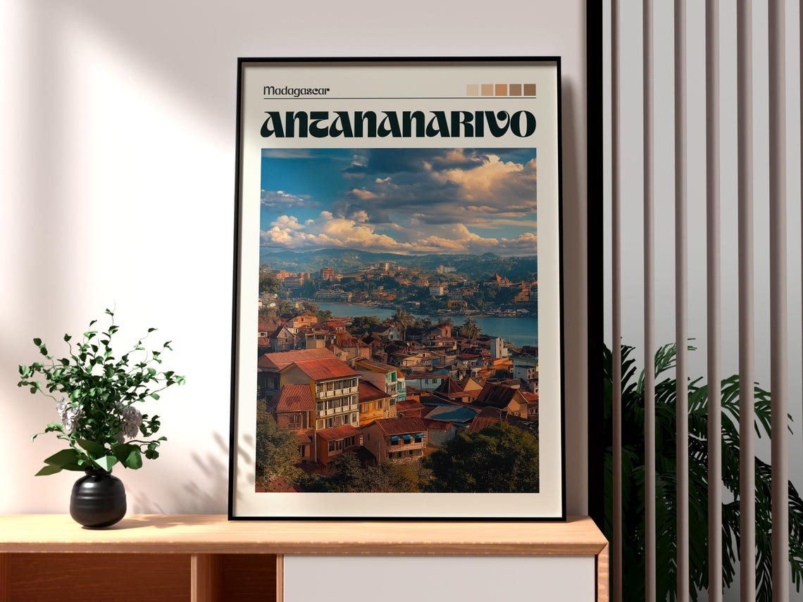 Antananarivo Madagascar City Hills Panorama Vintage Travel Poster