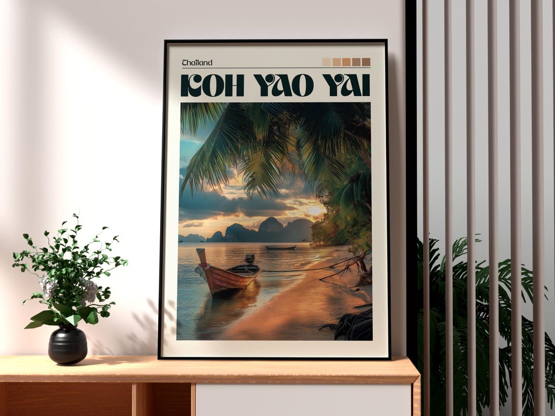 Koh Yao Yai Thailand Longtail Boat Sunset Beach Travel Poster