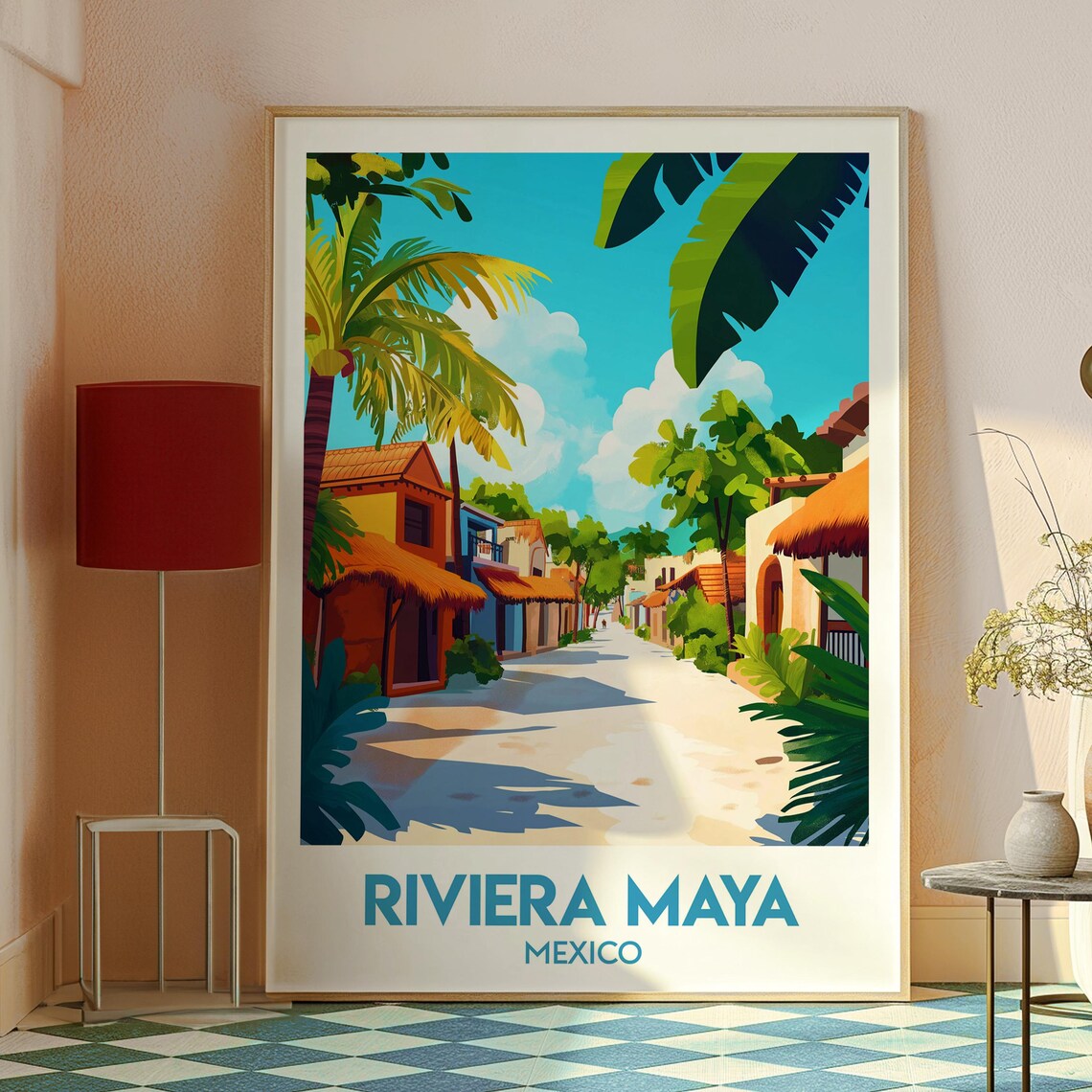 Riviera Maya Mexico Tropical Village Street Palms Travel Poster - Image 2