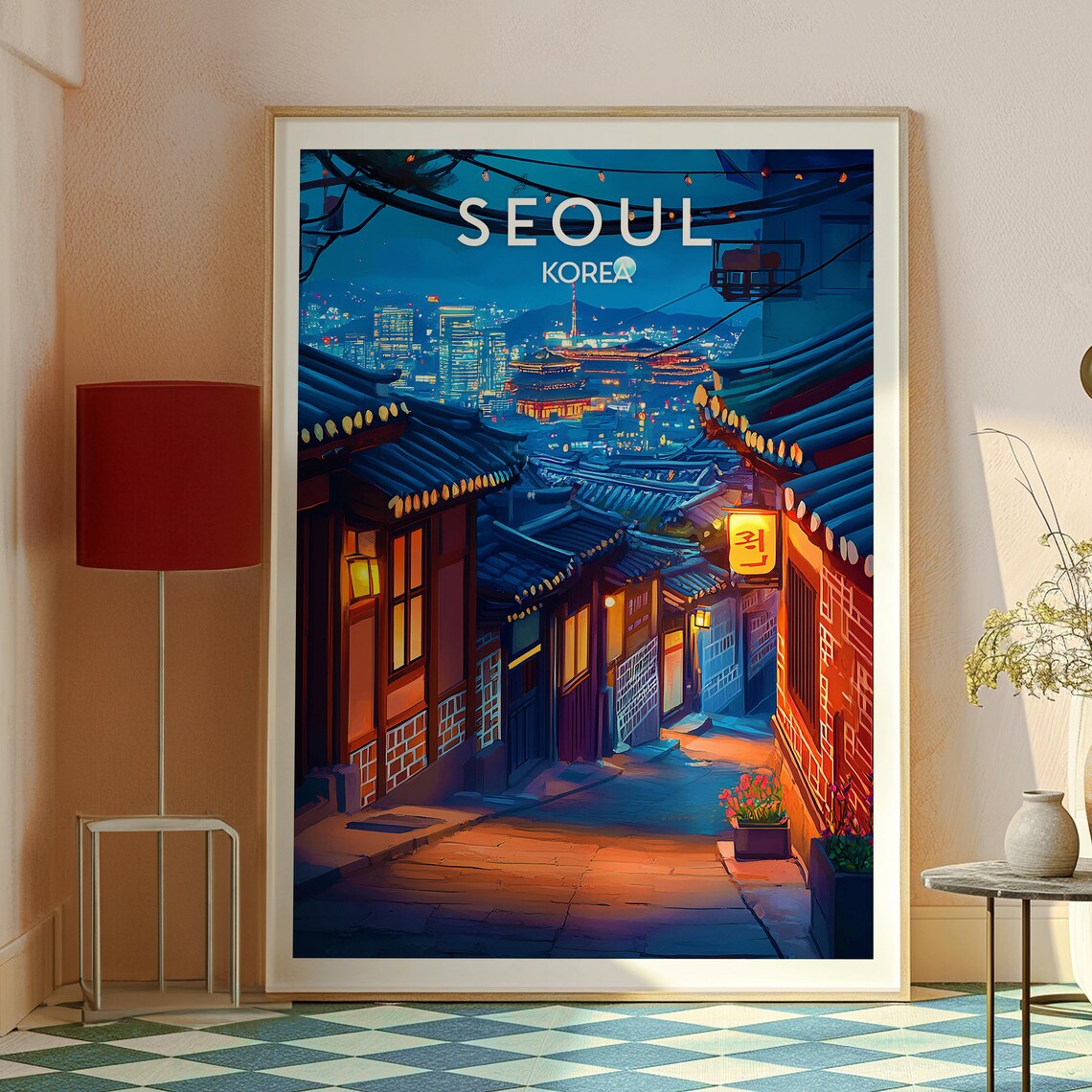 Seoul Korea Night City Old Town Alley Lantern Vintage Travel Poster - Image 2