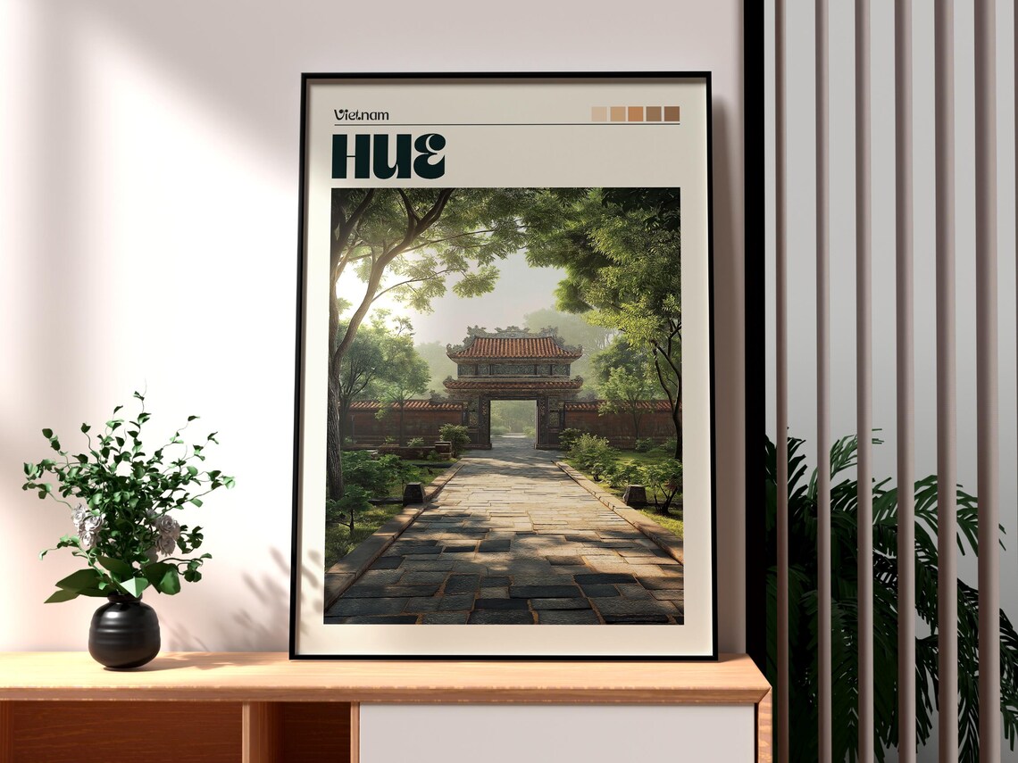 Hue Vietnam Imperial Gate Stone Pathway Garden Travel Poster