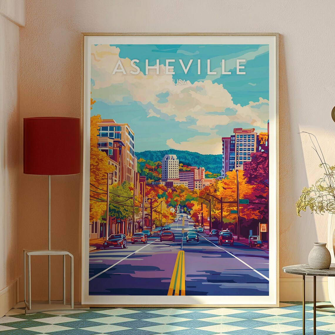 Asheville North Carolina Fall Colors City Street Travel Poster - Image 2
