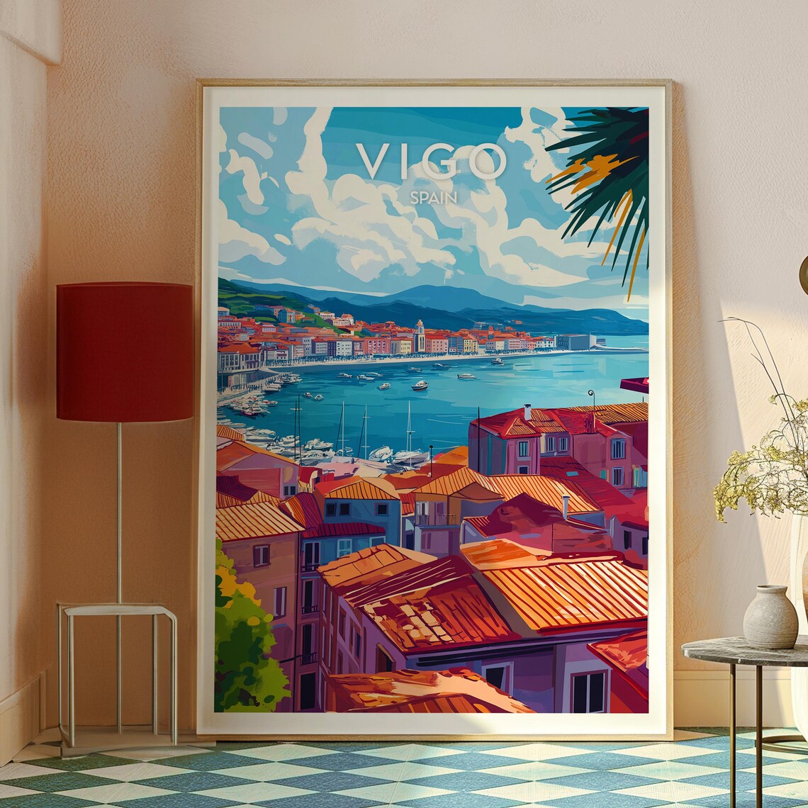Vigo Spain Harbor Rooftops Marina Boats Galician Bay Vintage Poster - Image 2