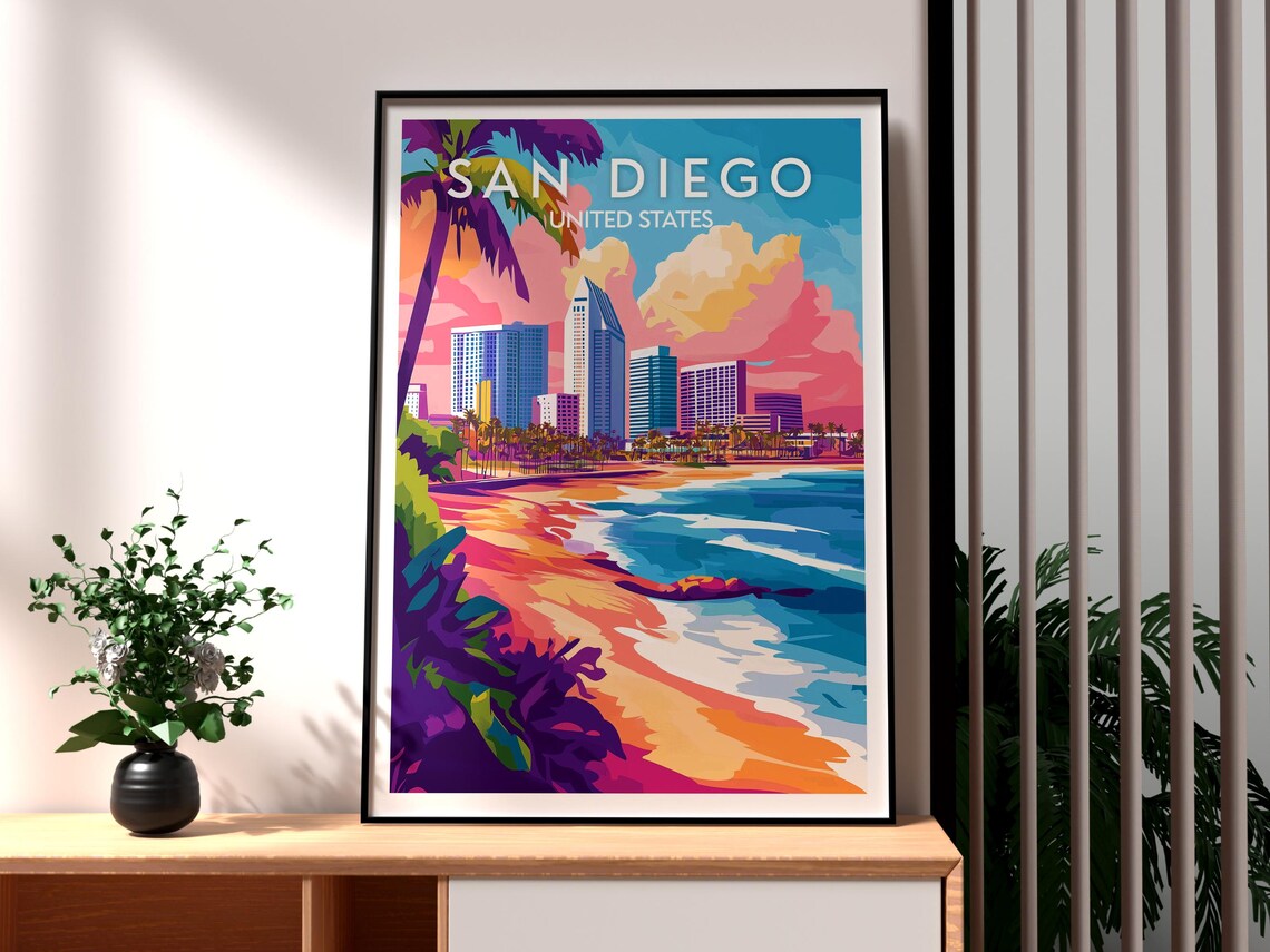 San Diego California Beach Skyline Sunset Glow Coastal Scene Poster