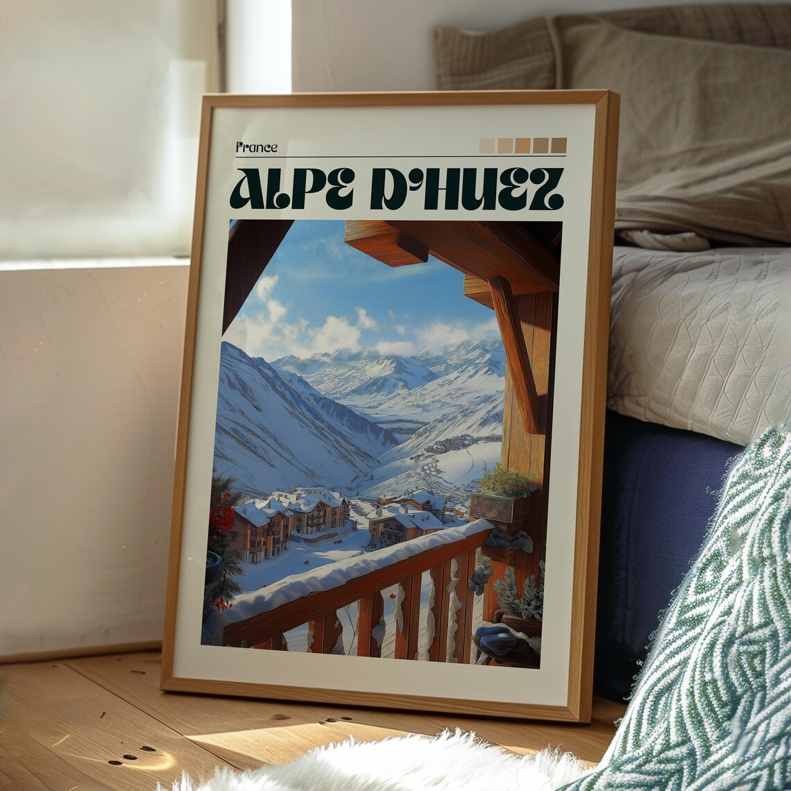 Alpe D Huez France Ski Village Winter Mountain Travel Poster - Image 3