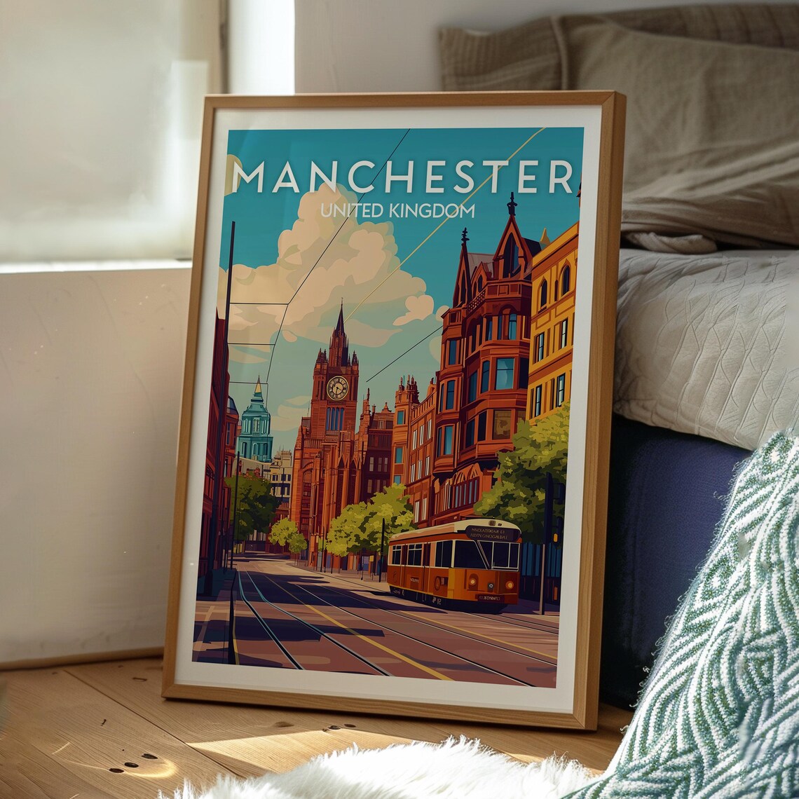 Manchester United Kingdom Tram Clock Tower Brick Travel Poster - Image 3