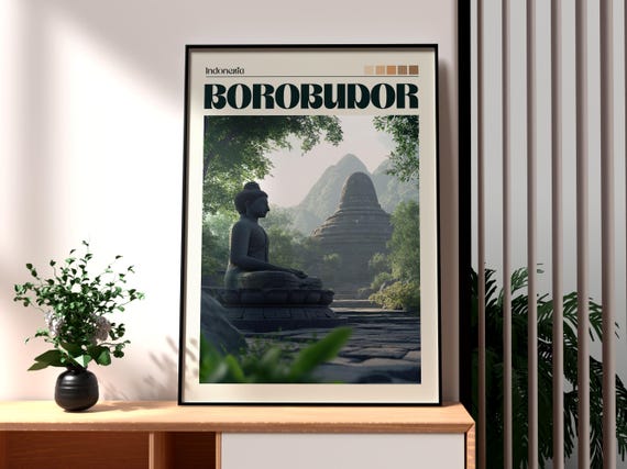 Borobudur Travel Print Indonesia Wall Art Temple Poster Backpacking Gift For Traveller