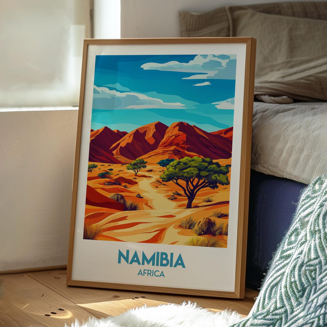 Namibia Africa Red Sand Dunes Acacia Trees Desert Travel Poster - Image 3