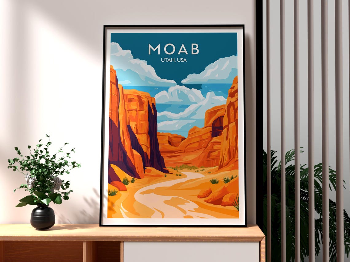 Moab Utah USA Desert Canyon Sandstone Cliffs Adventure Travel Poster