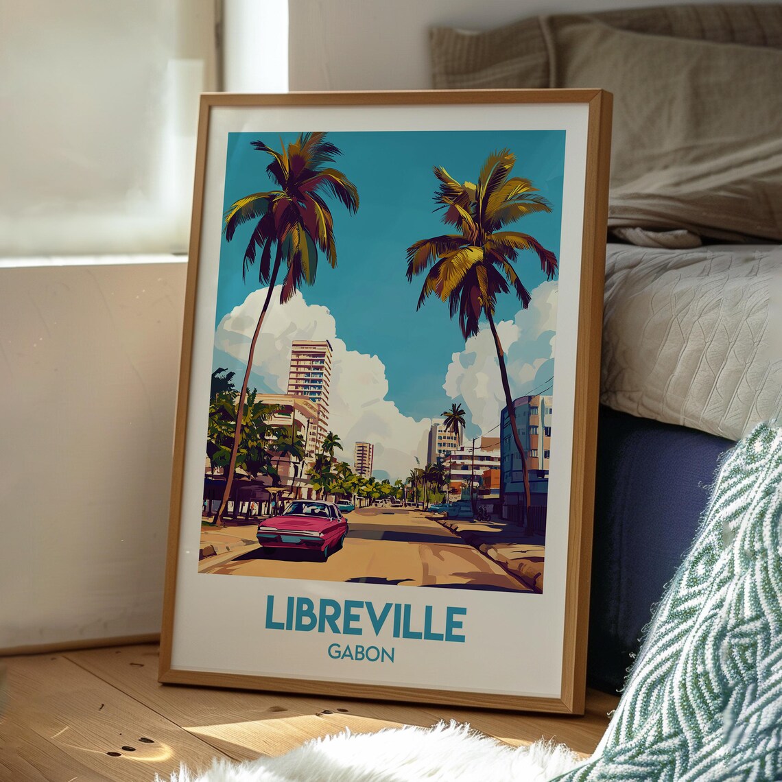 Libreville Gabon Palm Lined City Street Vintage Travel Poster - Image 3