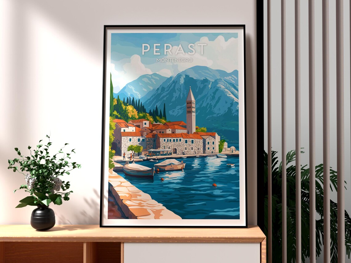 Perast Montenegro Waterfront Bell Tower Boats Bay of Kotor Poster