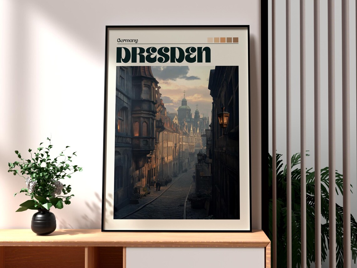 Dresden Germany Historic Old Town Alley Church Towers Travel Poster