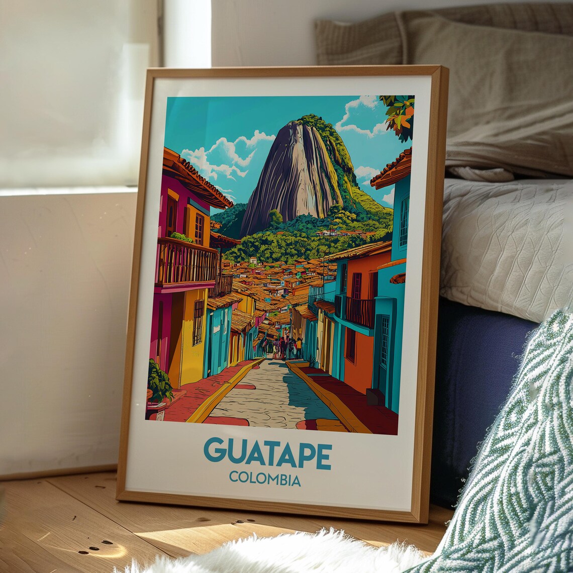 Guatape Colombia Colorful Street Giant Rock Landmark Travel Poster - Image 2
