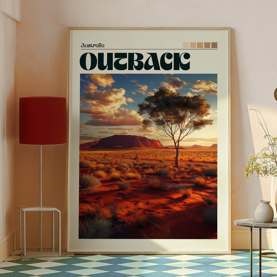 Outback Australia Red Desert Mesa Sunset Lone Tree Travel Poster - Image 2