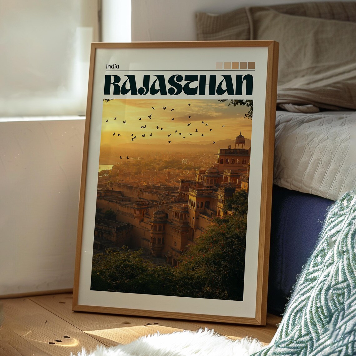 Rajasthan India Hilltop Fort Golden Sunset Retro Travel Poster - Image 3