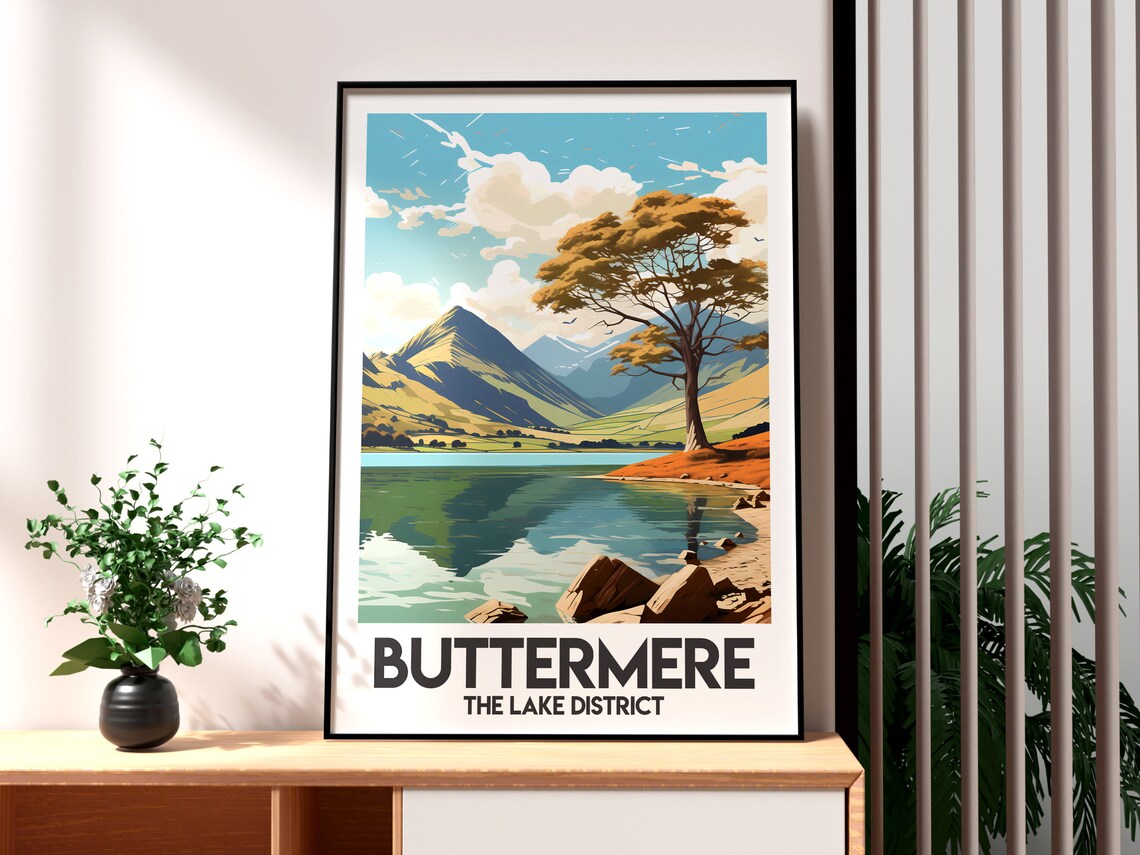 Buttermere Lake District Mountain Lake Retro Art Travel Poster