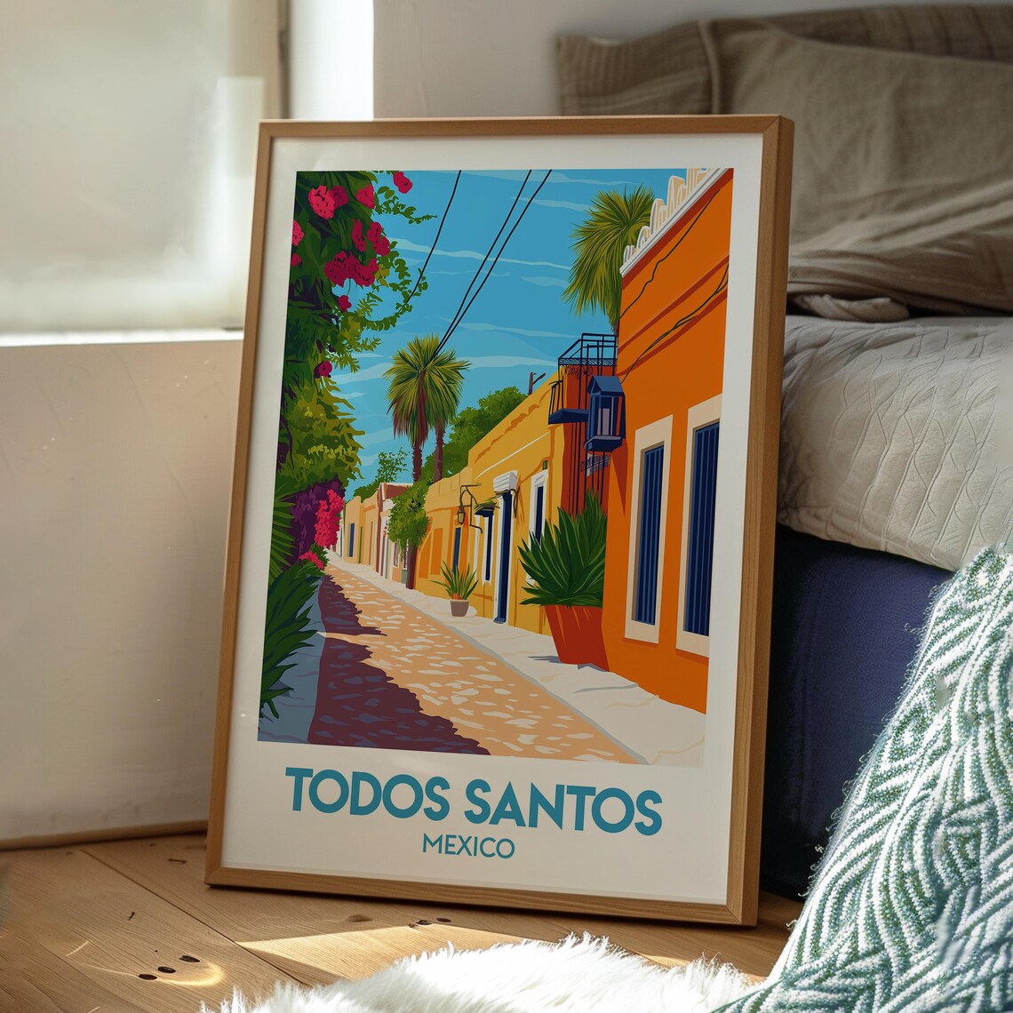 Todos Santos Mexico Vibrant Colonial Street Bougainvillea Poster - Image 3