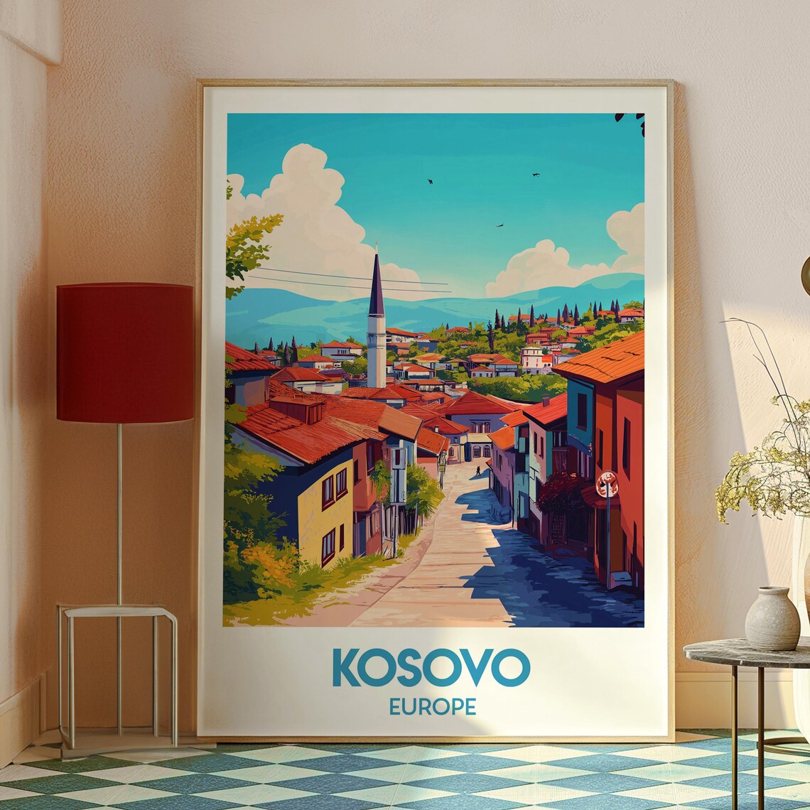 Kosovo Europe Historic Old Town Street Minaret Travel Poster - Image 2