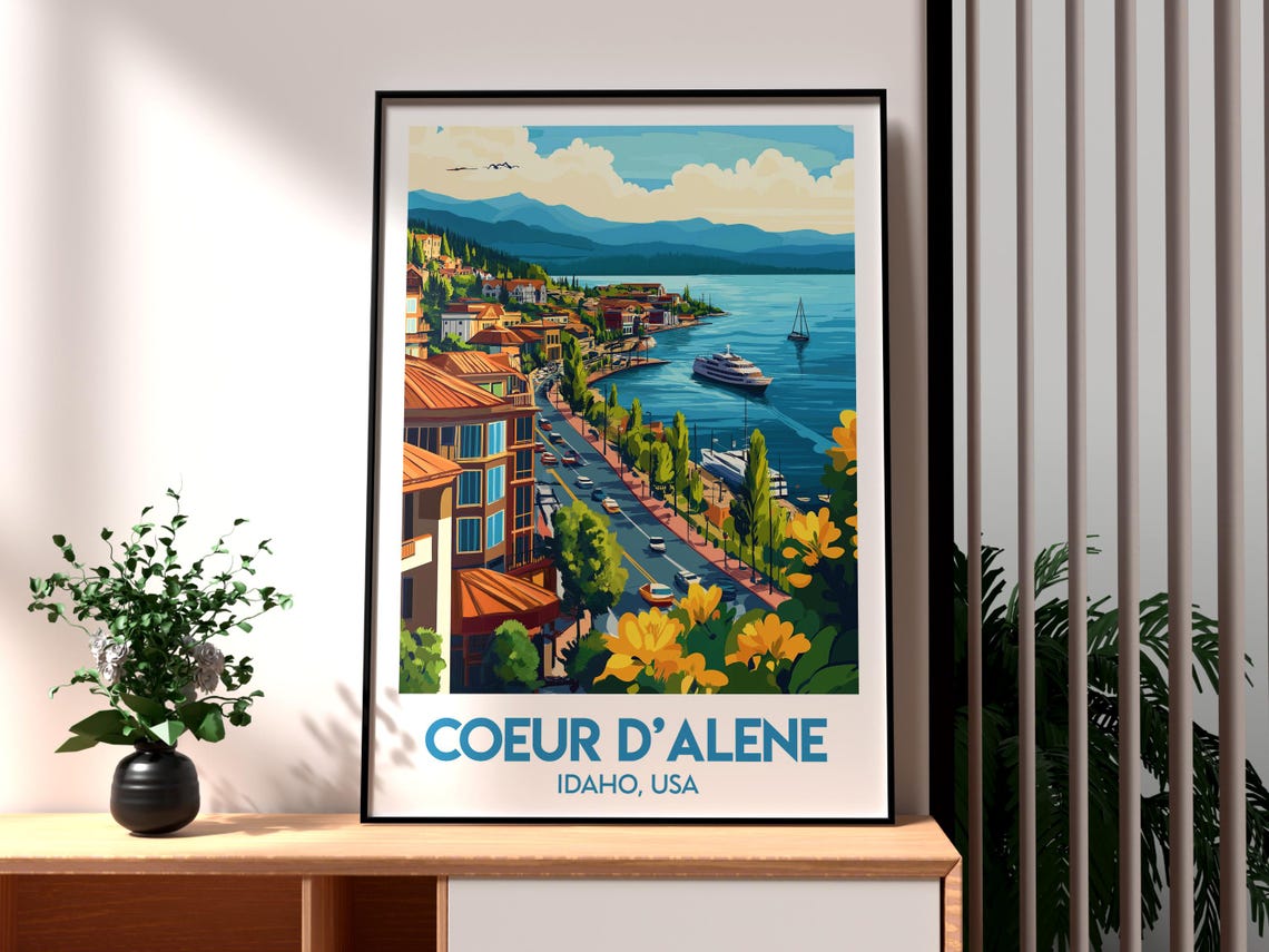 Coeur d'Alene Idaho Lakeside Boulevard Flowers Waterfront Poster