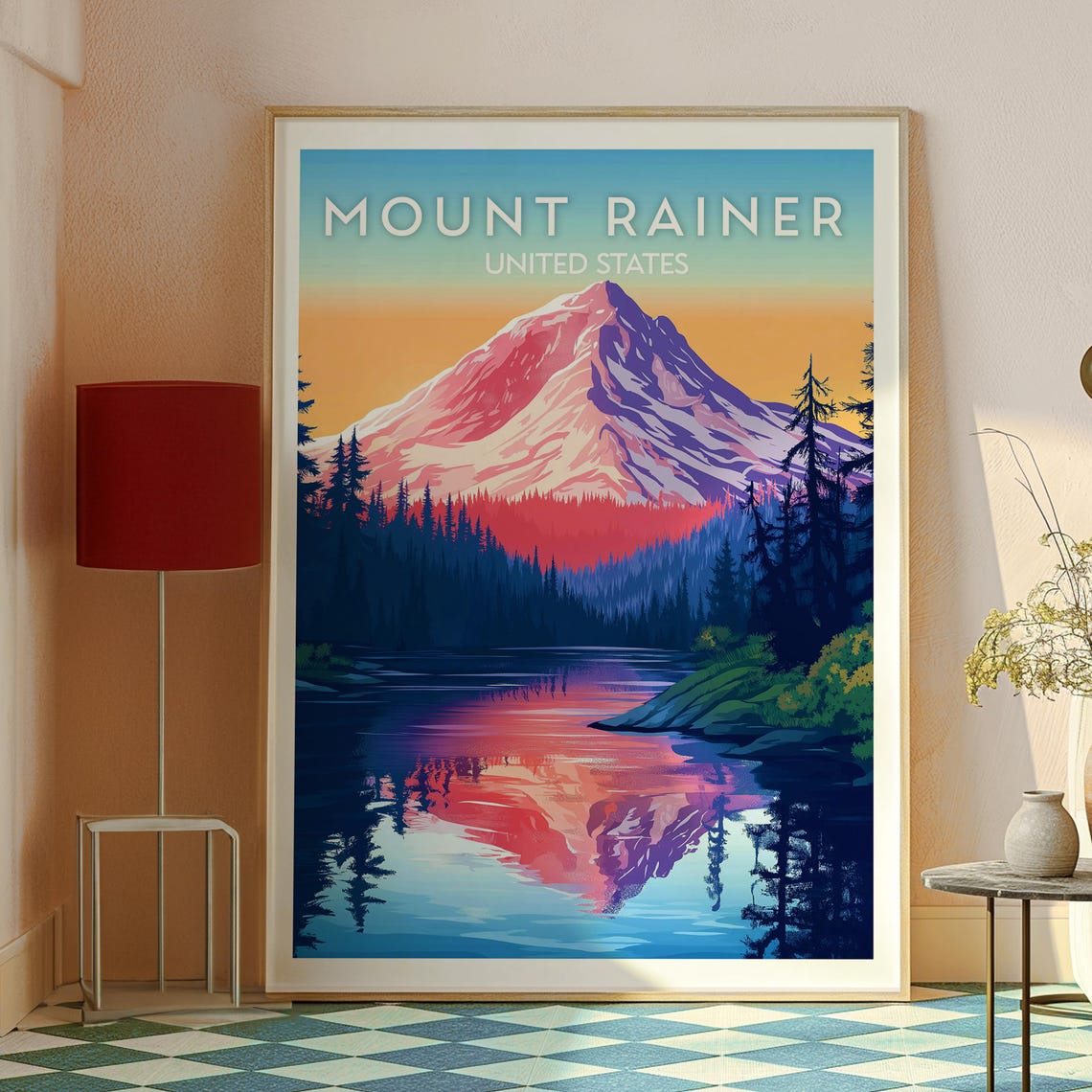 Mount Rainier Sunset Over Alpine Lake Mirror Reflection Poster - Image 2