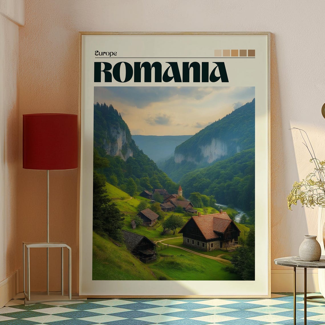 Romania Europe Carpathian Mountain Village Valley Travel Poster - Image 2