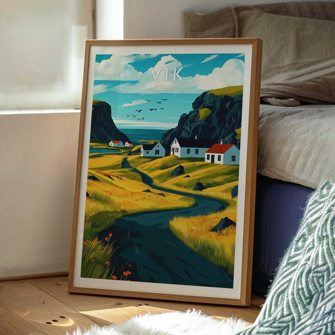 Vik Iceland Coastal Village Cottages Cliffs Ocean View Travel Poster - Image 3