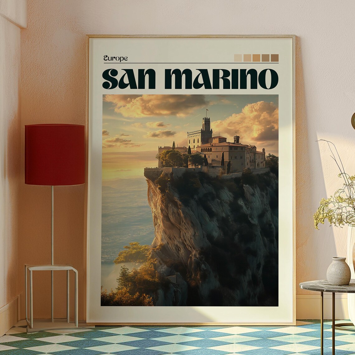 San Marino Europe Cliff Fortress Sunset Towers Vintage Travel Poster - Image 2