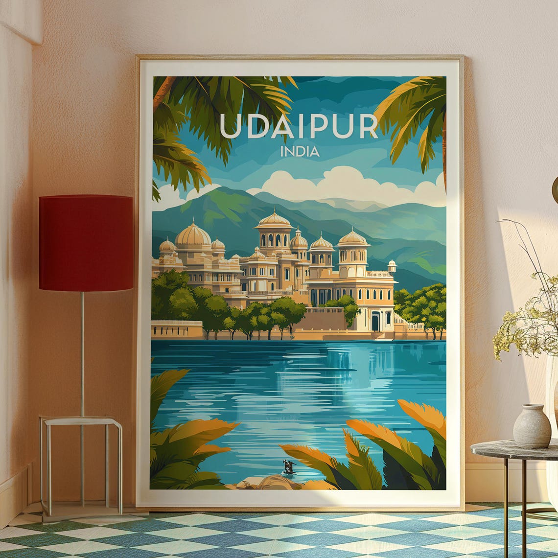 Udaipur India Lakeside Palace Domes Water View Travel Poster - Image 2