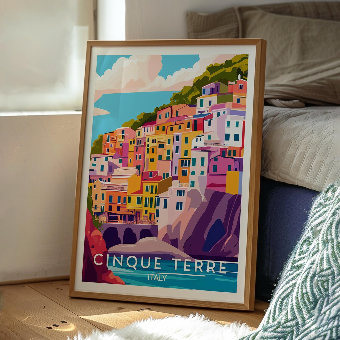 Cinque Terre Italy Colorful Cliff Village Sea View Travel Poster - Image 3