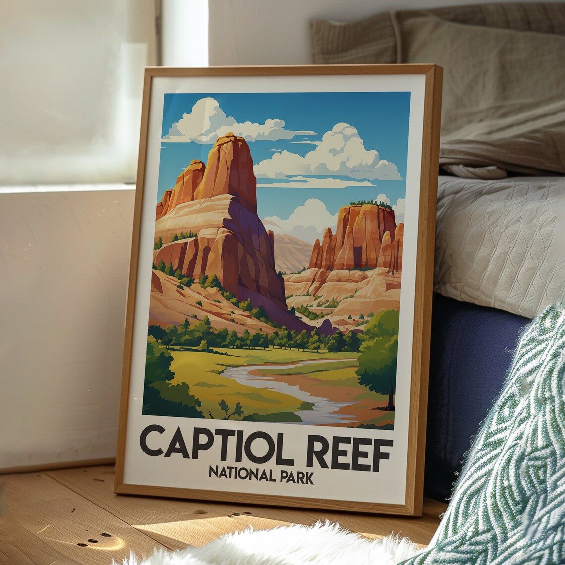 Captiol Reef National Park Red Rock Cliffs Vintage Travel Poster - Image 3