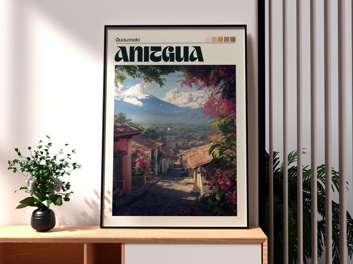 Antigua Travel Print Guatemala Wall Art Poster South America Backpacking