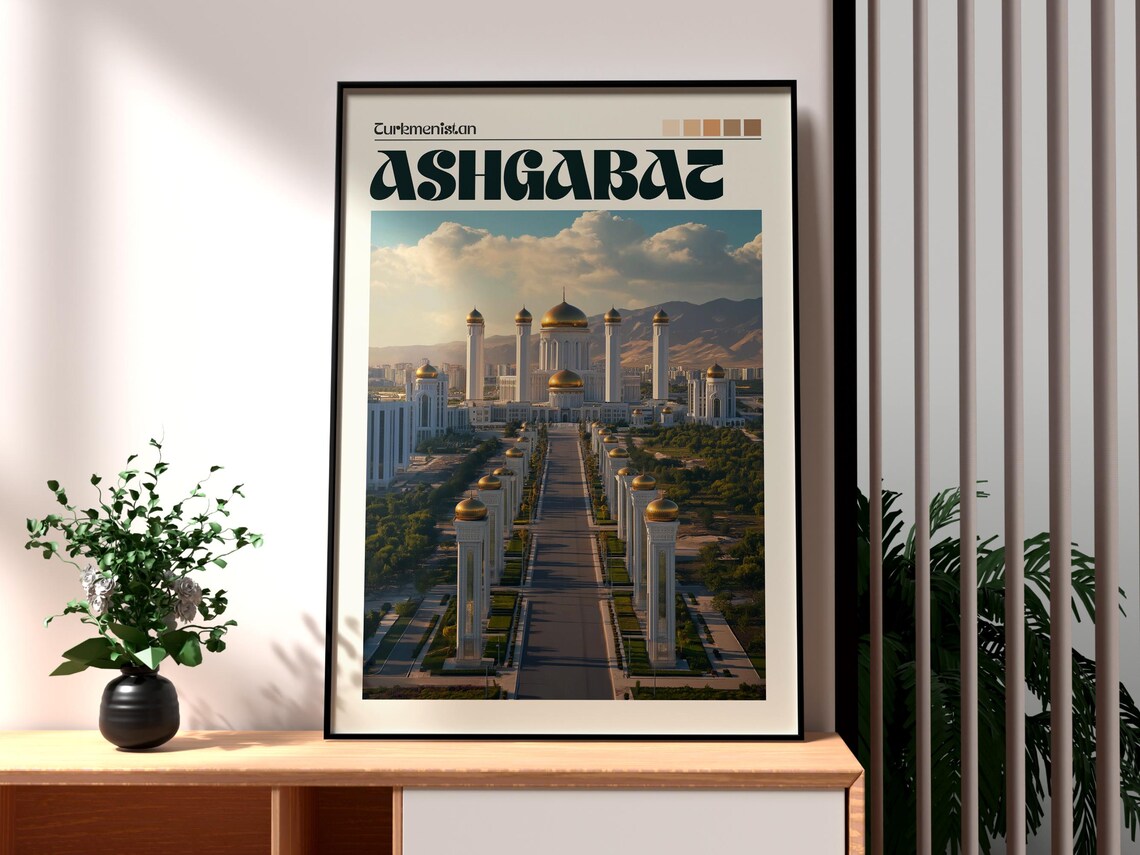 Ashgabat Turkmenistan White Marble City Vintage Travel Poster