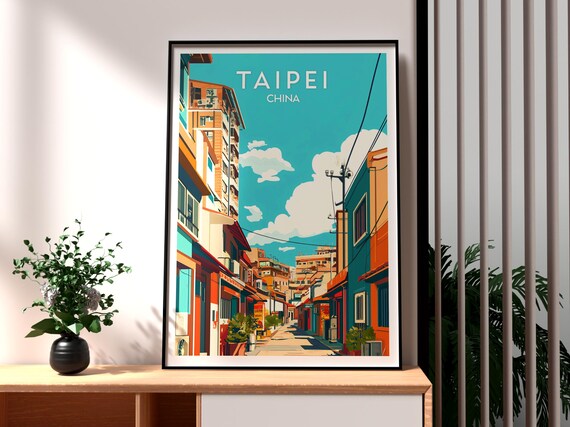 Taipei Vibrant Old Town Street Colorful Asia City Retro Travel Poster