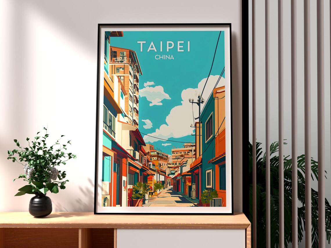 Taipei Vibrant Old Town Street Colorful Asia City Retro Travel Poster