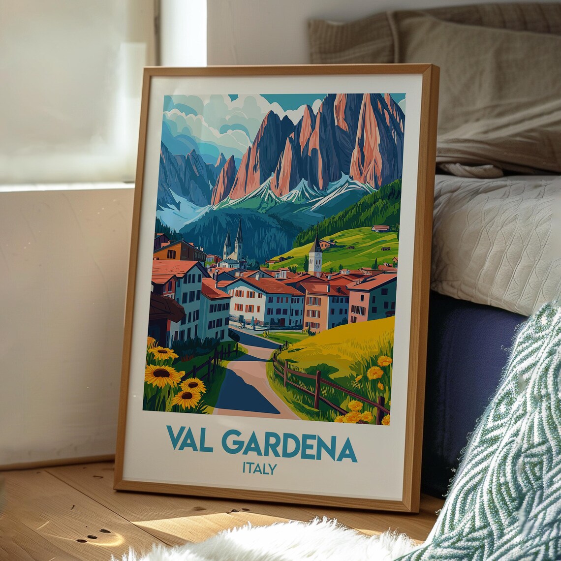 Val Gardena Italy Dolomites Alpine Village Sunflower Art Poster - Image 3