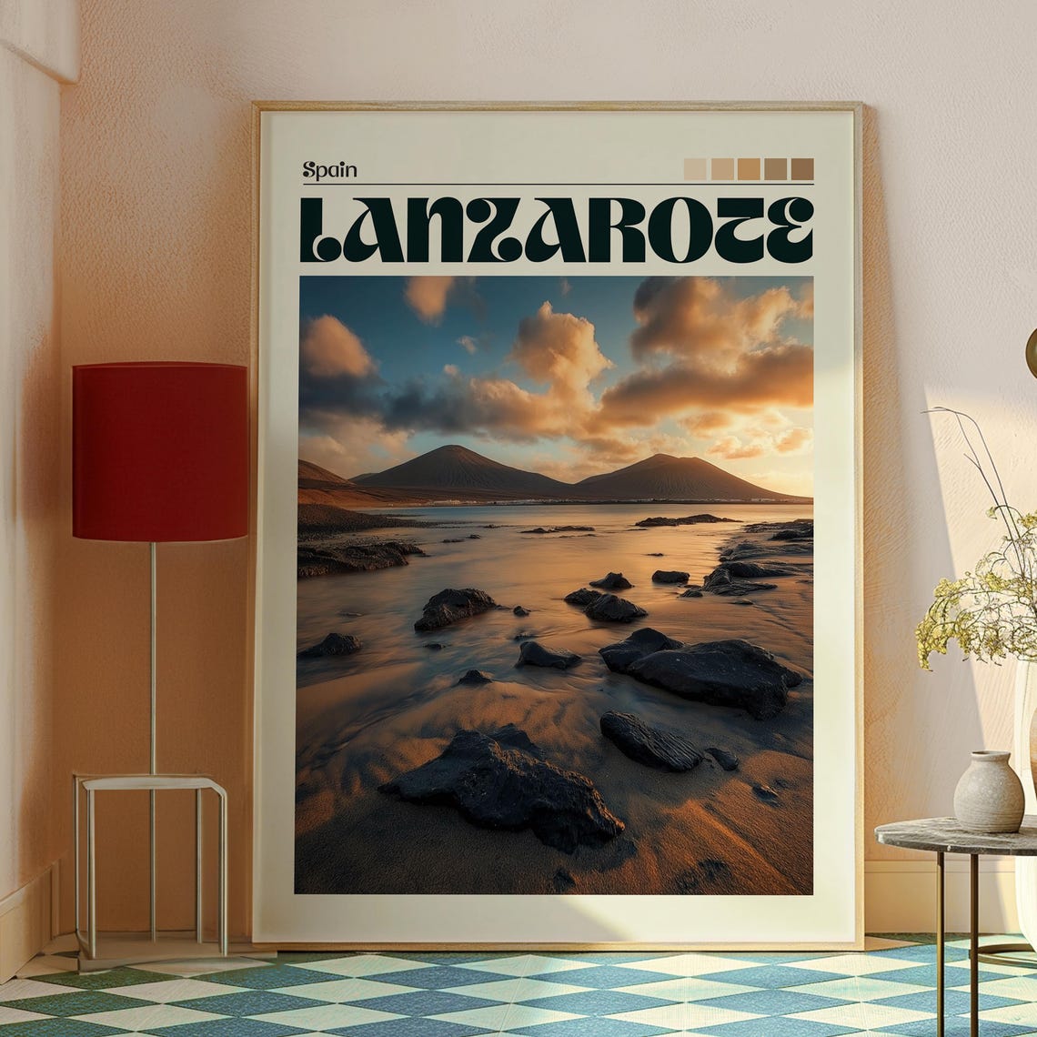 Lanzarote Spain Volcanic Black Sand Beach Sunset Ocean Poster - Image 2
