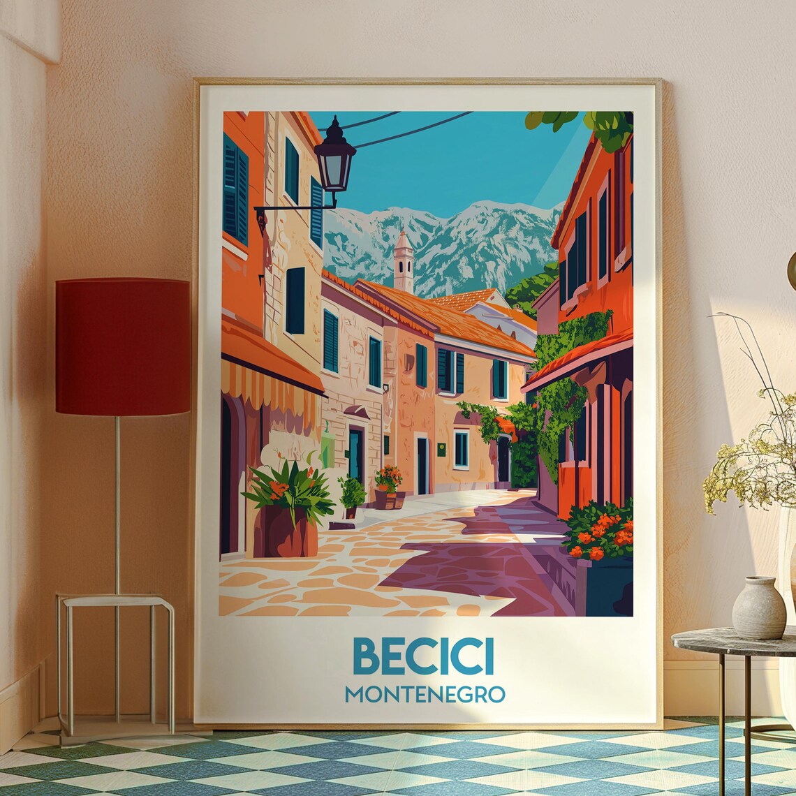 Becici Montenegro Old Town Street Mountain Vintage Travel Poster - Image 2