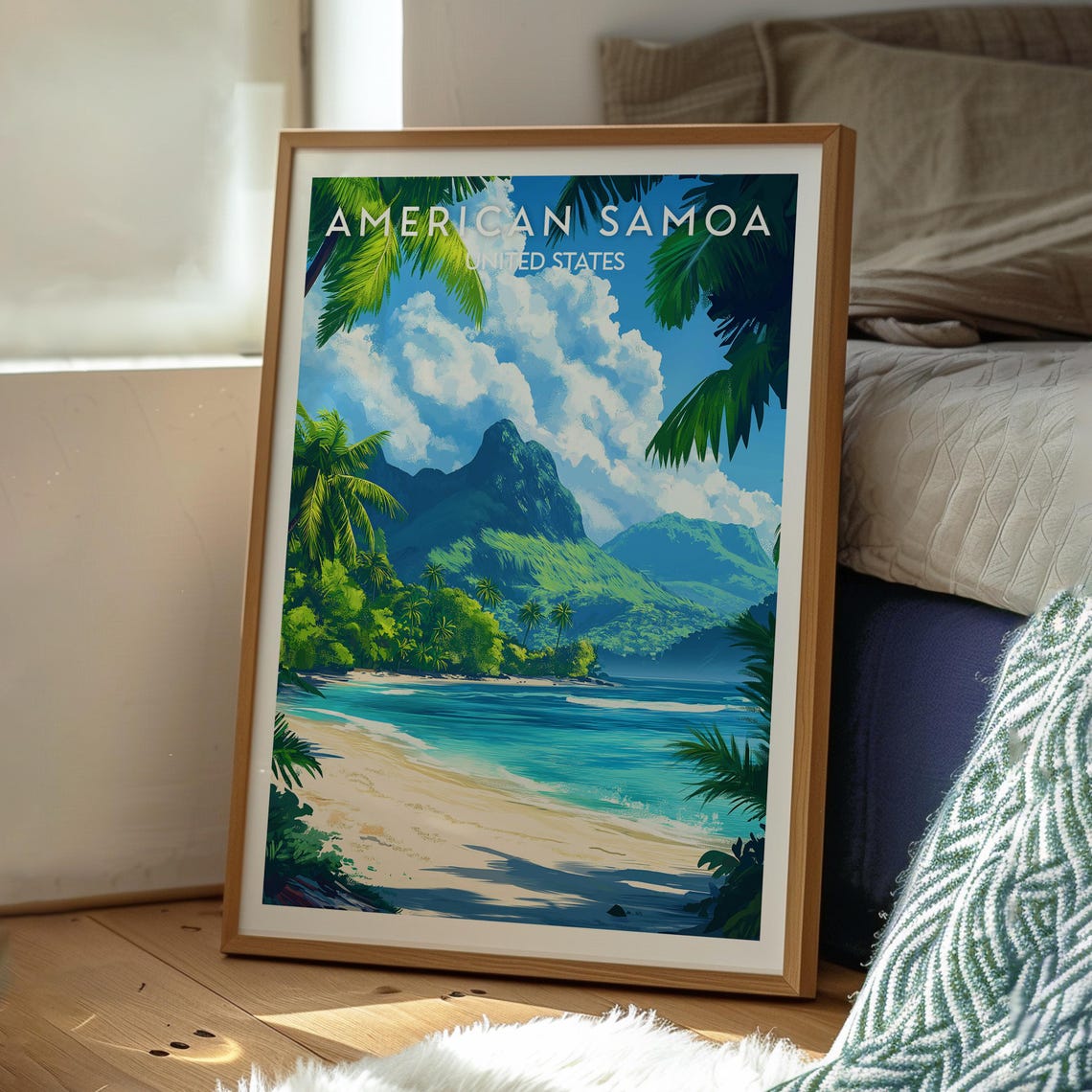 American Samoa Tropical Beach Island Peak Paradise Coast Travel Poster - Image 3