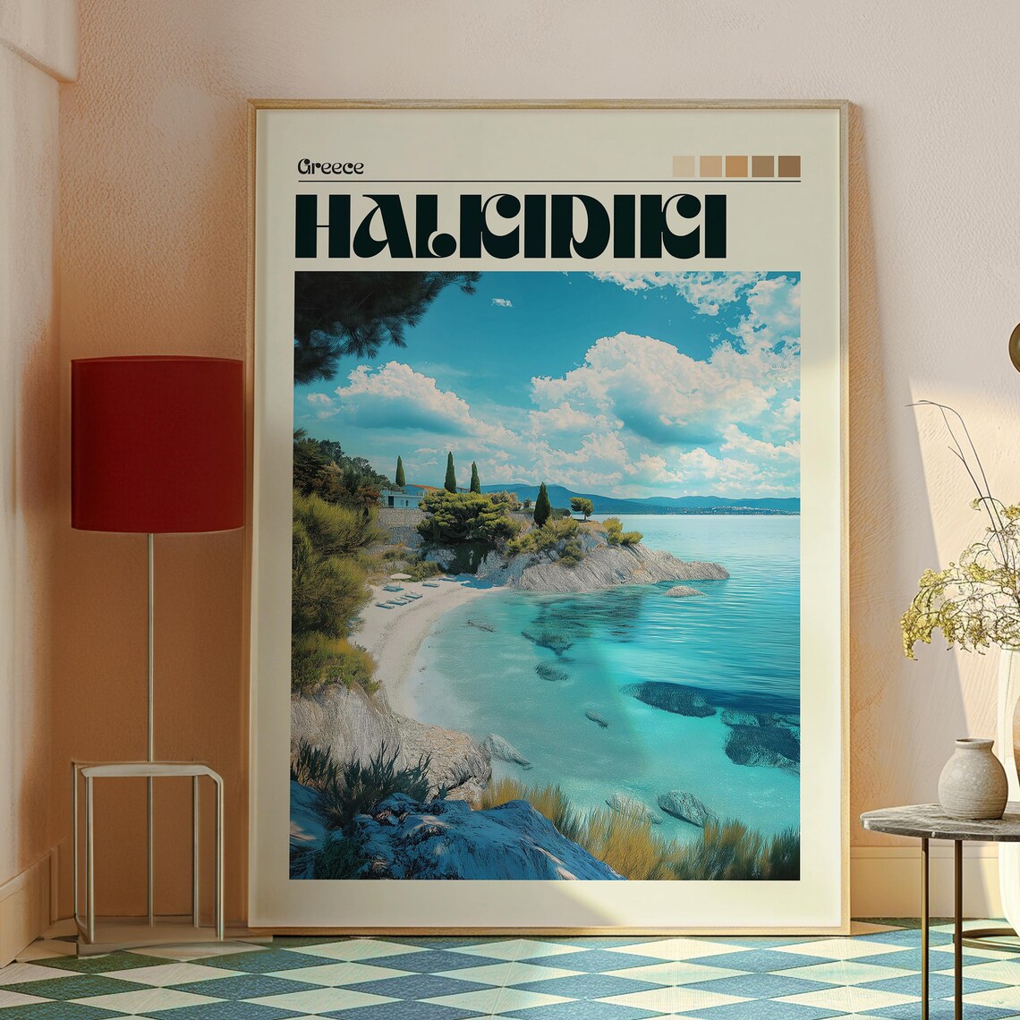 Halkidiki Greece Turquoise Cove Beach Pine Island Coast Travel Poster - Image 2