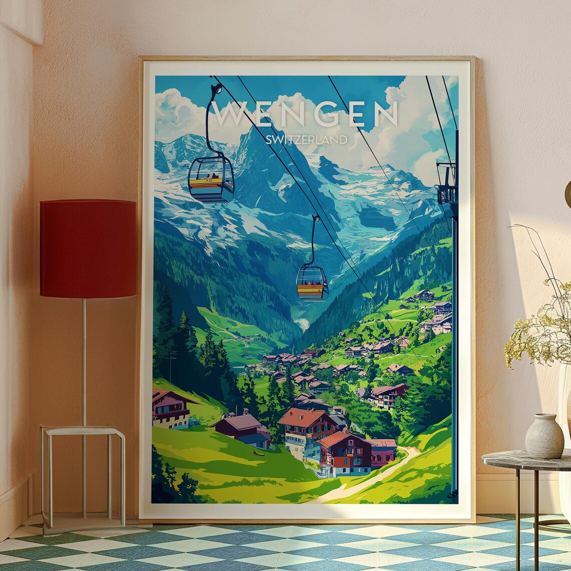 Wengen Poster, Swiss Alps Skiing Chalets Art Print - Image 2