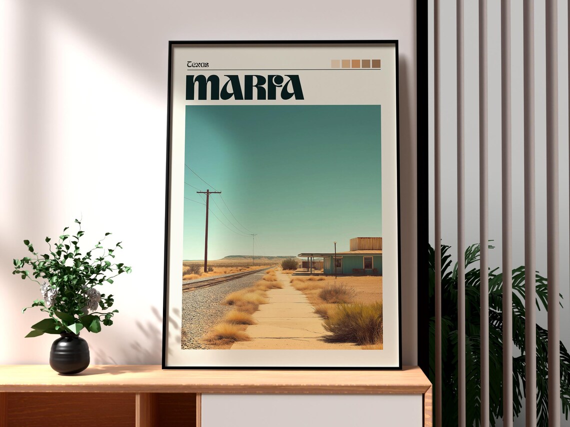 Marfa Texas Desert Road Railway Americana Landscape Art Poster